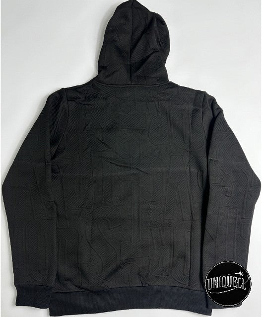Polerón Negro con Capucha y Relieve Texturizado